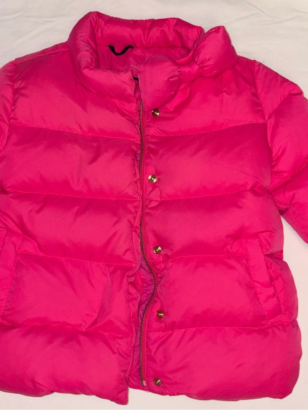Kate Spade x GapKids Girls Pink Puffer Jacket Bow Collar interior pocket szS EUC